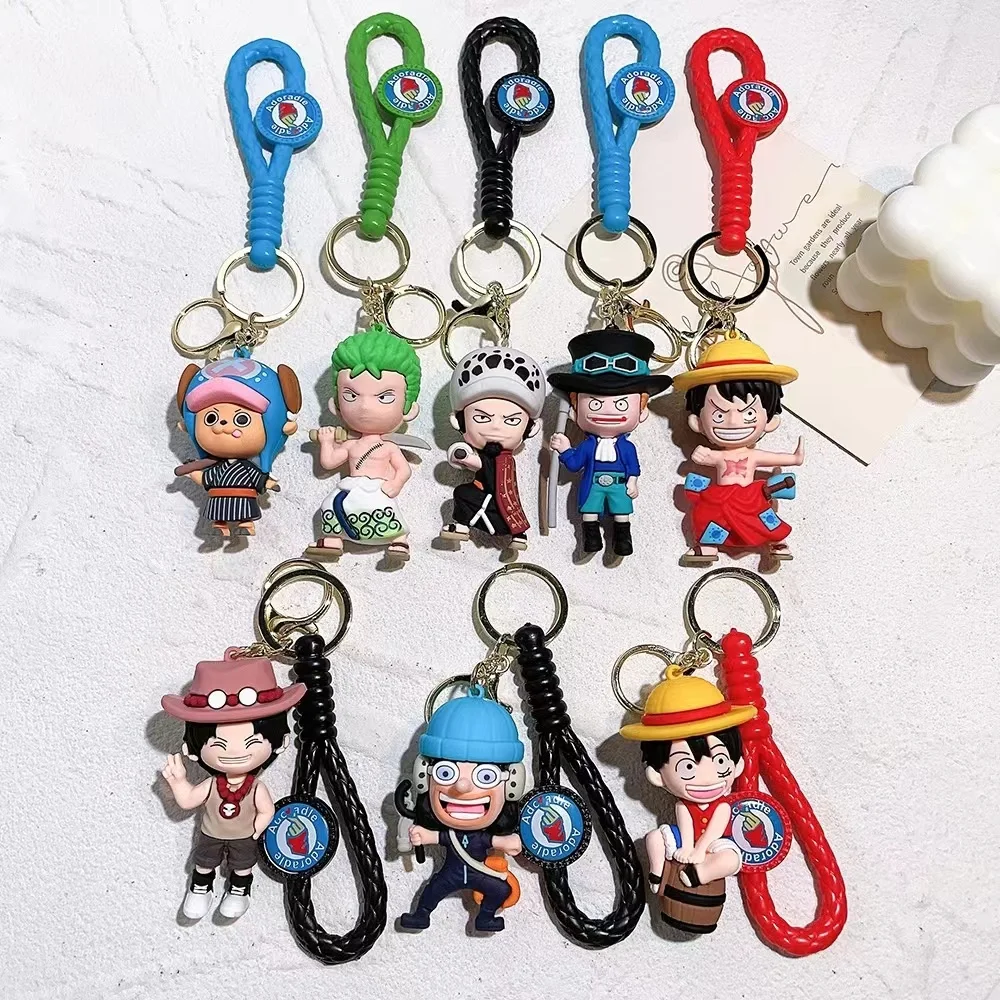 Wholesale cartoon one pieced pendant anime pvc 3D one piece luffy keychain for decoration