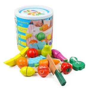 EDULAND Wooden Magnetic Kitchen Set Small Preschool Educational Toy Cut Sliced Puzzle of Fruits Vegetables for Children to Play