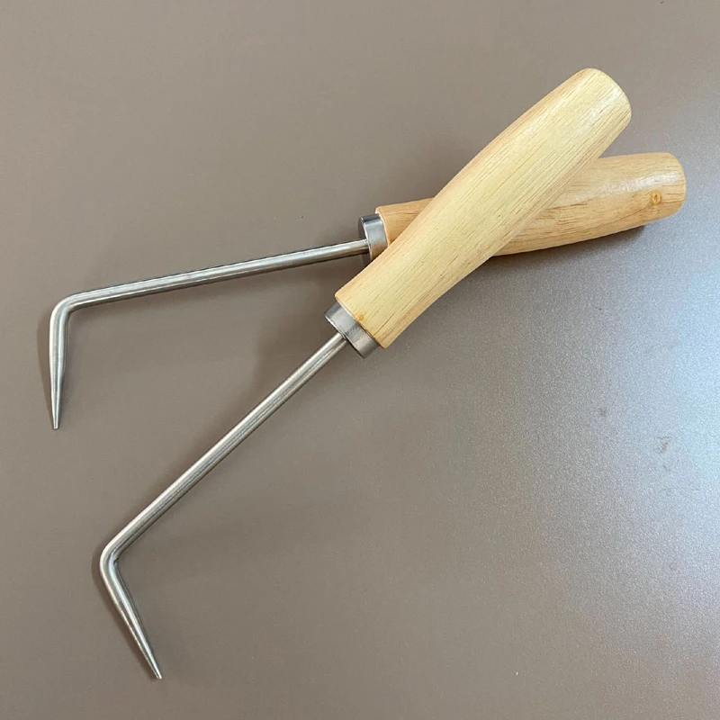 Durable Carbon Steel Bonsai Tools with Wooden Handle Firm Robust Grass Root Hook for Garden Use