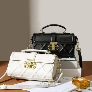 2026 Vintage Genuine Leather Women's Designer Shoulder Bags Messenger Bags Plaid Pattern Waterproof Removable Shoulder Strap