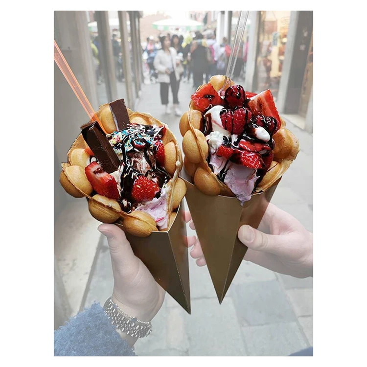 Manufacturer Customized Cardboard Crepe Cone French Fry Holder Bubble Waffle Holder