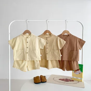 Summer children's set boys cotton thin short sleeve 2024 new solid color two-piece home wear out wear
