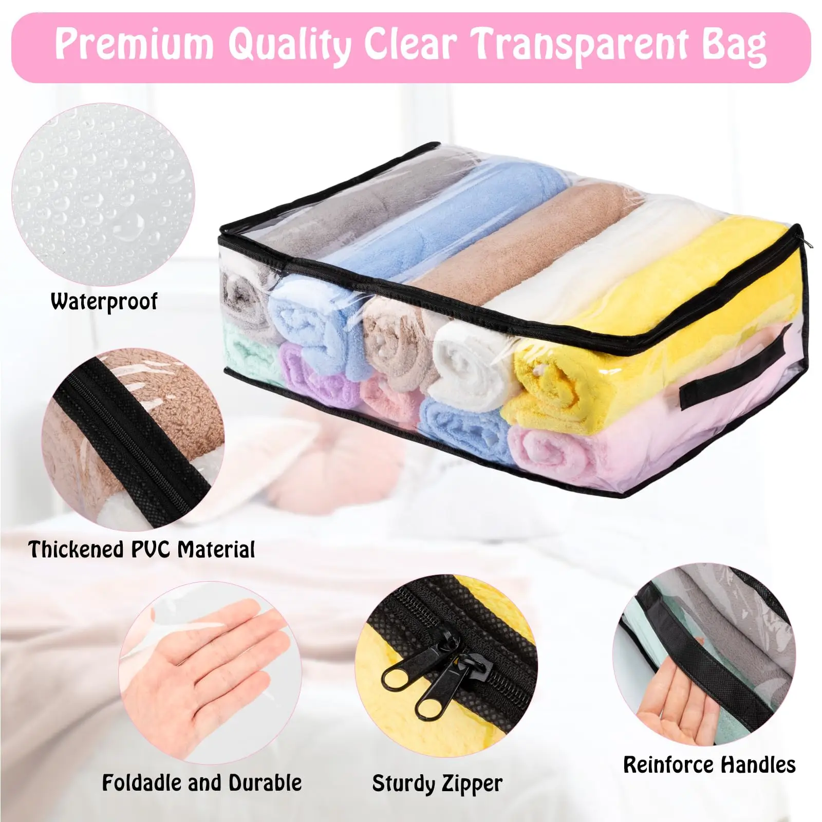 Clear Storage Bags with Zipper Plastic Clothes Storage Bags Large Clear Moving Bags Totes with Handles Closet Organizer