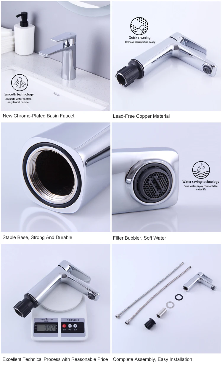 Grifo monomando para lavabo de baño con agua fría y caliente de latón