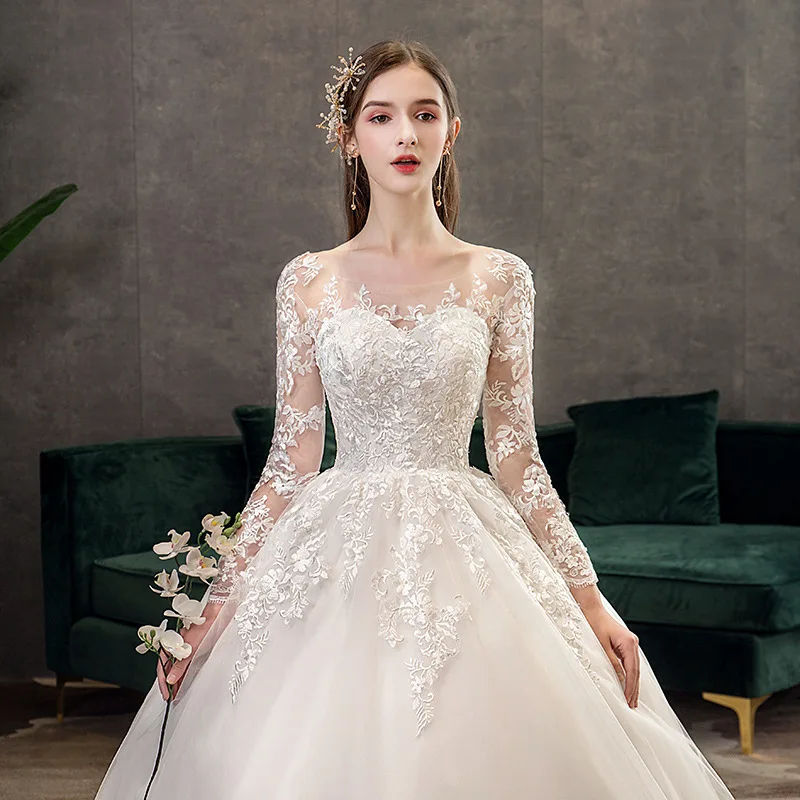 Lace Wedding Dresses Bridal Gowns New New Off Shoulder Long Sleeve Ball  Gown Organza Dry Cleaning YARN DYED Polyester / Cotton