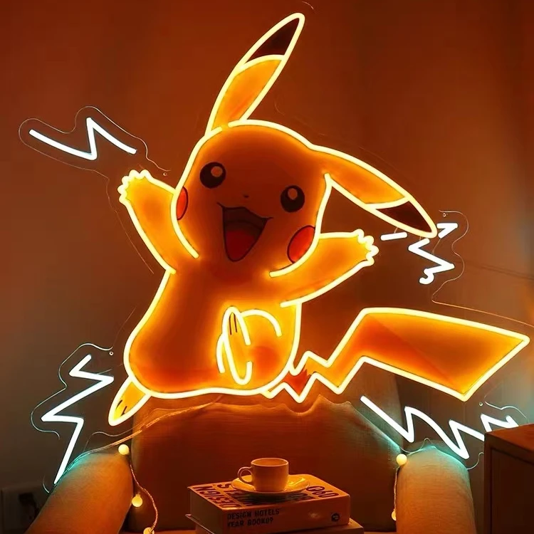 Anime japonês LED Neon Light para decoração de parede, Pokemon, Pikachu,  sinal de exibição, nome personalizado adorável, lâmpada para festa -  AliExpress