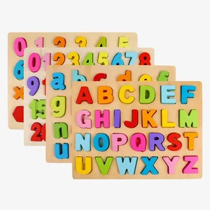 Wooden ABC Alphabet Number Shape Puzzle Board Number Kids Montessori 3D Learning  Early Educational Puzzle Activity Boards Toy