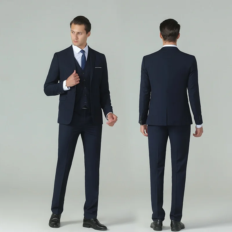 Jinteng Men's Slim Fit Three-Piece Lawyer Uniform Korean Style Suit Including Jacket Vest Shirt Trousers for Office Bank Use