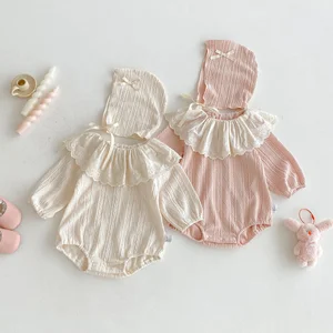 Autumn Korean Style Design Baby Girl Romper Sweet Jumpsuit  Neck Long Sleeve Baby Rompers