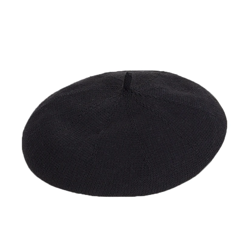 Mehrfarbige Künstler-Baskenmütze für Damen, warm gestrickt, einfarbig, im Vintage-Stil, für Herbst und Winter_voghion.com