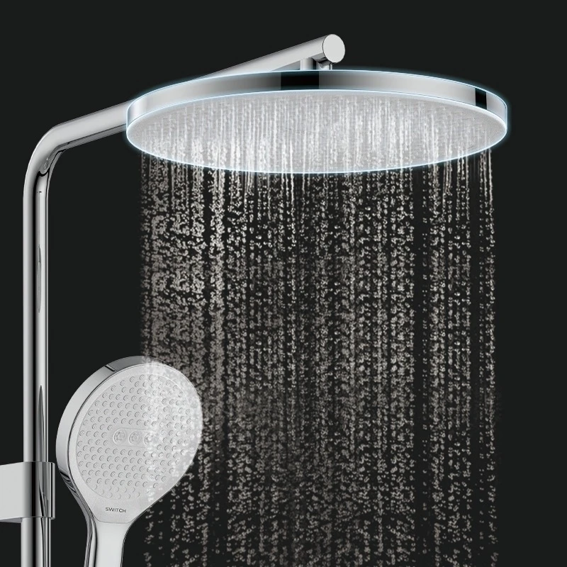 JOMOO Push Button Control Thermostatic Rainfall Shower Set 3 Funtion Shower Faucet Wall-mounted Shower Mixer System With Shelf