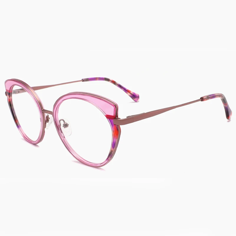 WAM-EM2087 New Factory Woman Lady Metal Mix Acetate Cat Eye Eyeglasses Frames for All Face Spectacles Eyewear with Spring Temple