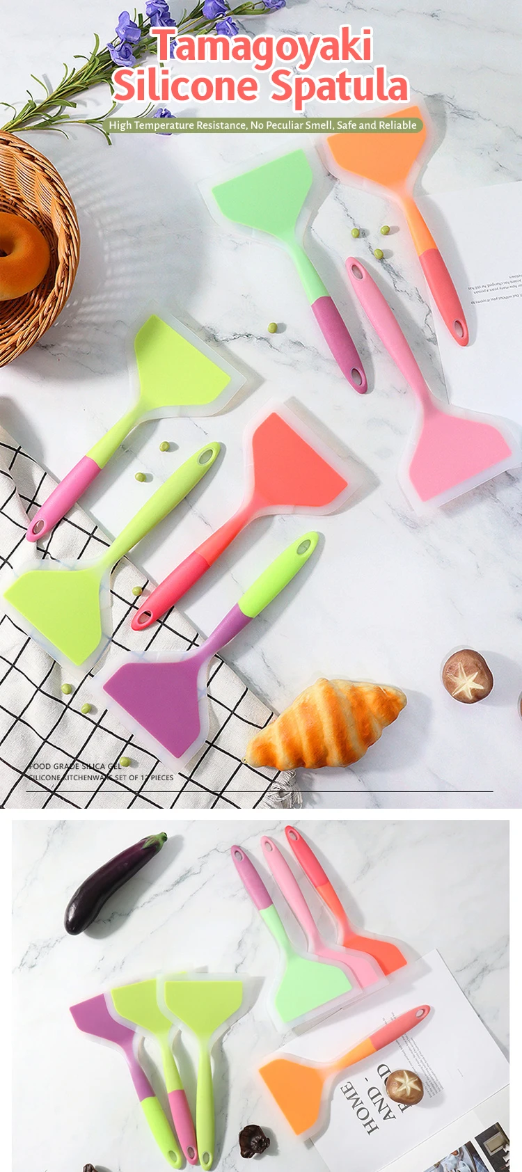 High Temperature Resistant Tamagoyaki Silicone Spatula Dedicated Spatula Flat Bottom Spatula For