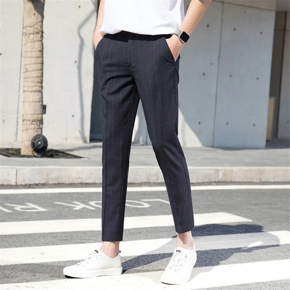 Men Office Business Straight Leg Formal Pants Smart Casual Work Slim Fit Light Weight Pants