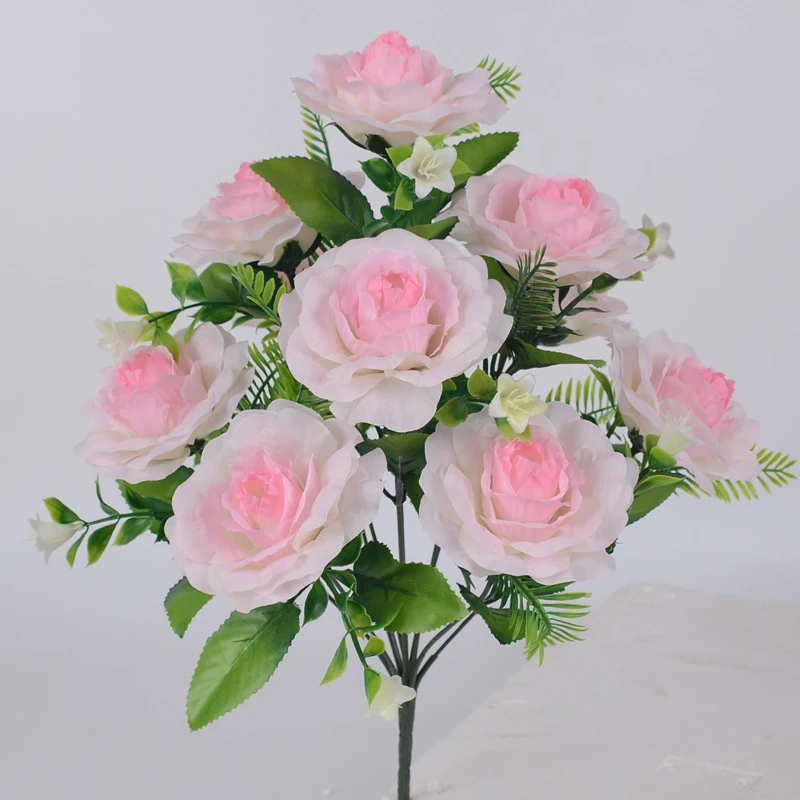 Yiwu Factory 10 Heads Roses Bushes Silk Artificial Rose Bouquet For ...