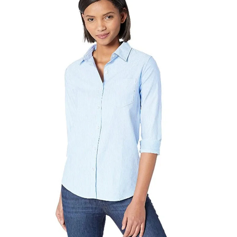 Wholesale Women's Classic Fit Long Sleeve Button Down Oxford Striped Blouse  Shirt - Buy Long Sleeve Button Down Collar Oxford Shirt,Button Down Collar  Shirts,Women's Formal Shirt Product on 