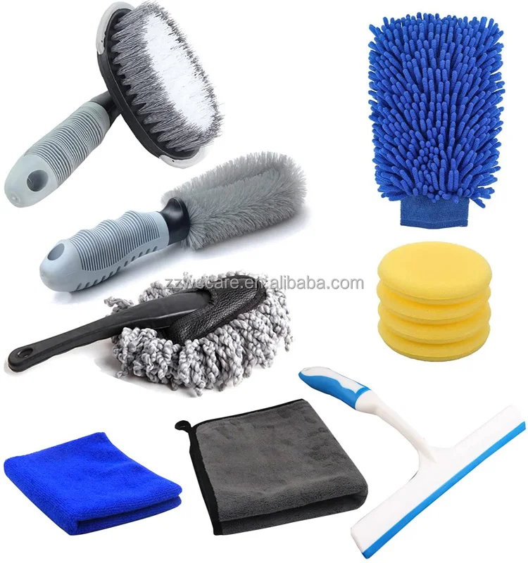 10Pcs Car Detailing Wash Mitt Sponge Towels Interior Car Care Auto Clean Tools Set Car Washing Kits