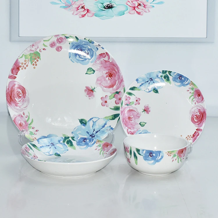 Juego de vajilla de cerámica con diseño de flores para el hogar