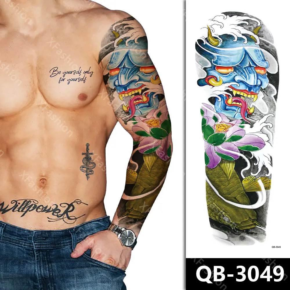 Customizable Tattoo Sleeve Full Arm Realistic Colorful Waterproof Temporary Flower Patterns Tattoos Stickers