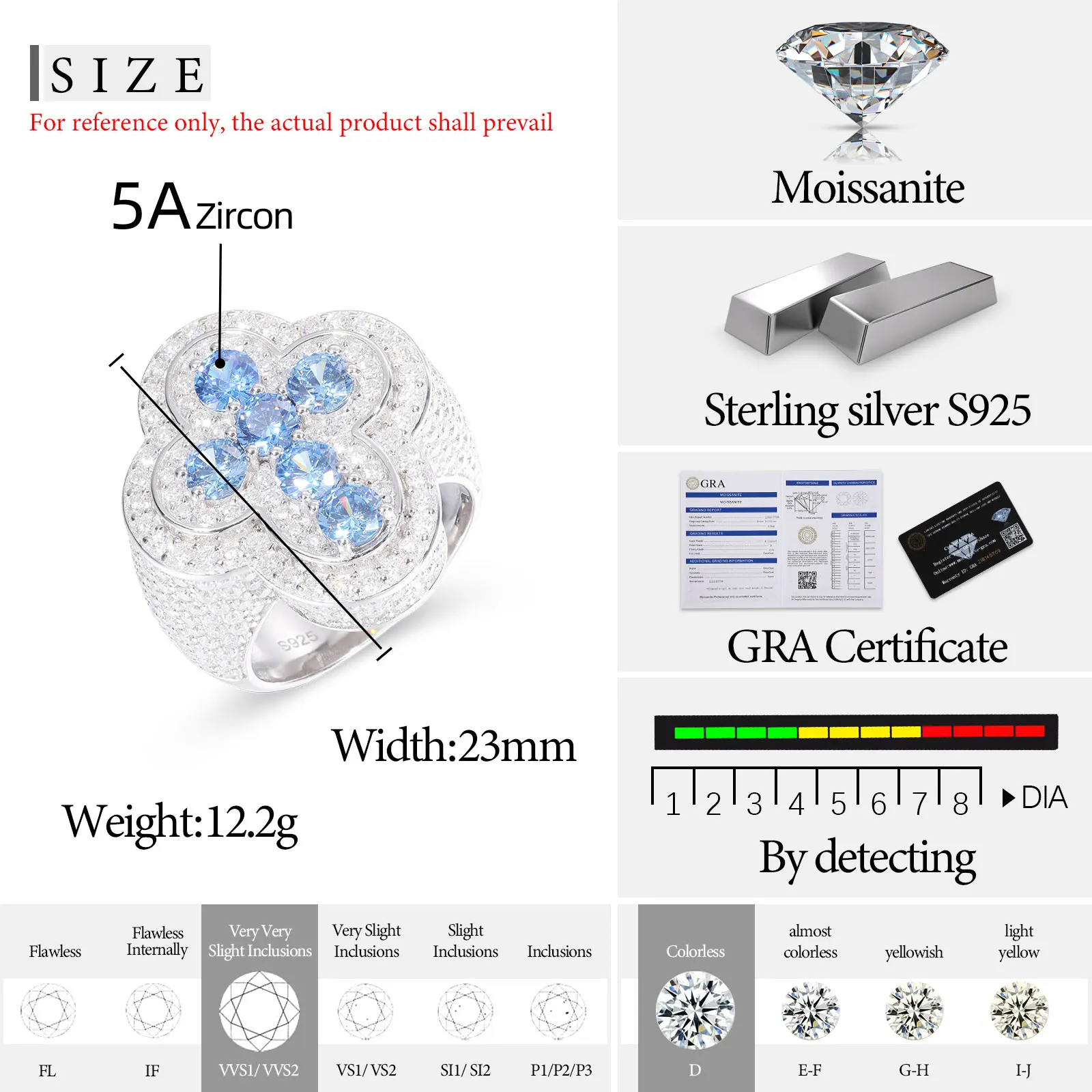 Original Design Rappers Party Jewelry White Gold 925 Sterling Silver VVS  Moissanite Blue CZ Diamond Iced Out Cross Ring