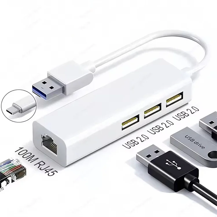4 in 1 USB Type C to RJ45 Lan Network Card 4 Port USB2.0 Ethernet Card Hub Splitter Adapter for Laptop PC Driver Free