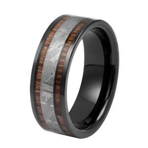 Tizti Fashion Jewelry Black Plated Tungsten Wood Inlay Iron Meteorite Wedding Bands for Men Women