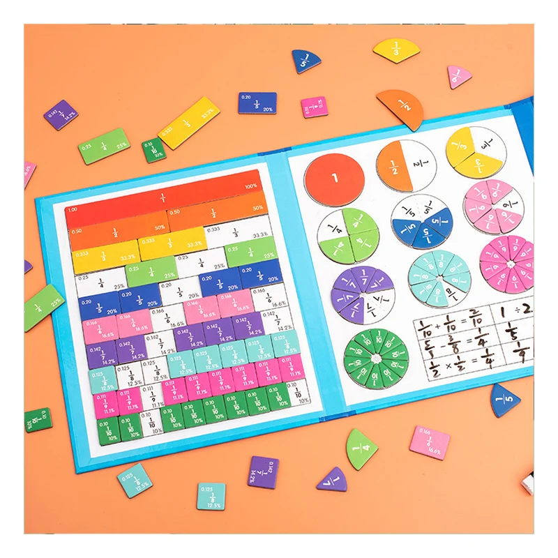 Set Aktivitas Ubin Pecahan Magnetik & Lingkaran Pecahan Kustom Manipulatif Pecahan Matematika Edukasi untuk Sekolah Dasar