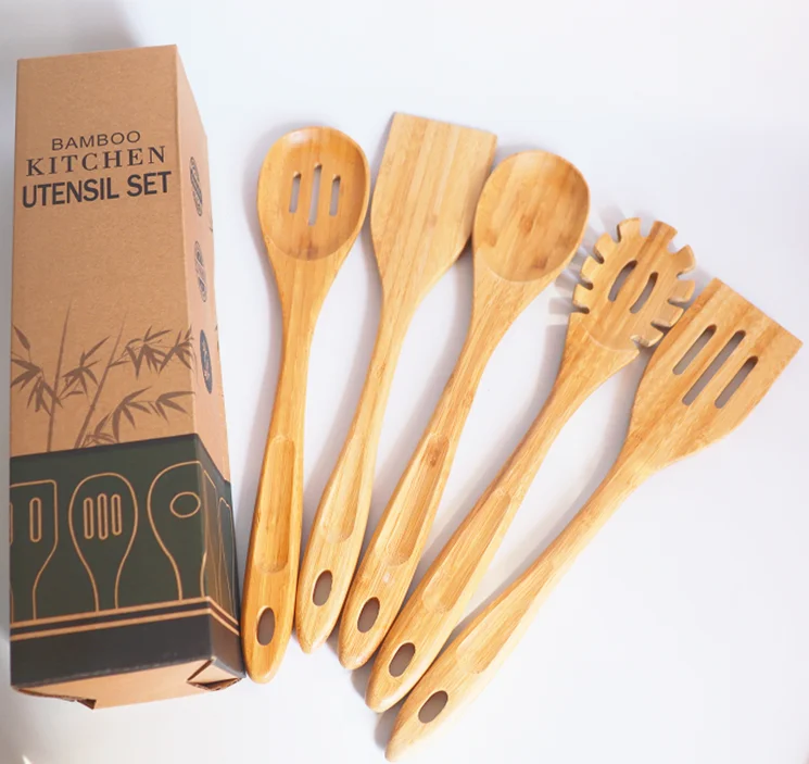 Details about   6x/Set Bamboo Utensil Kitchen Wooden Cooking Tools Spoon Spatula Mixing New J BW