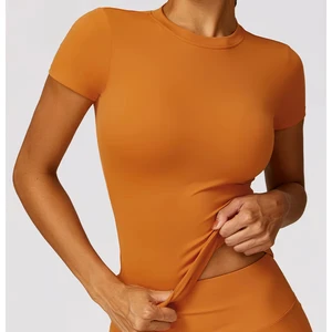 Quick-Drying Women's Gym Activewear Custom Logo Short-Sleeved Yoga Set for Outdoor Running & Sports Plus Size Fitness Clothes