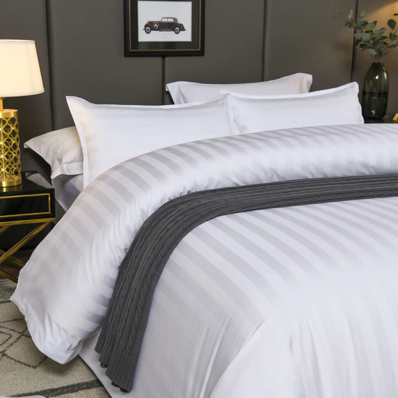 Luxury 3cm Stripe 100% Cotton Bedsheets Hotel Bedding Set for Five Star Hotels