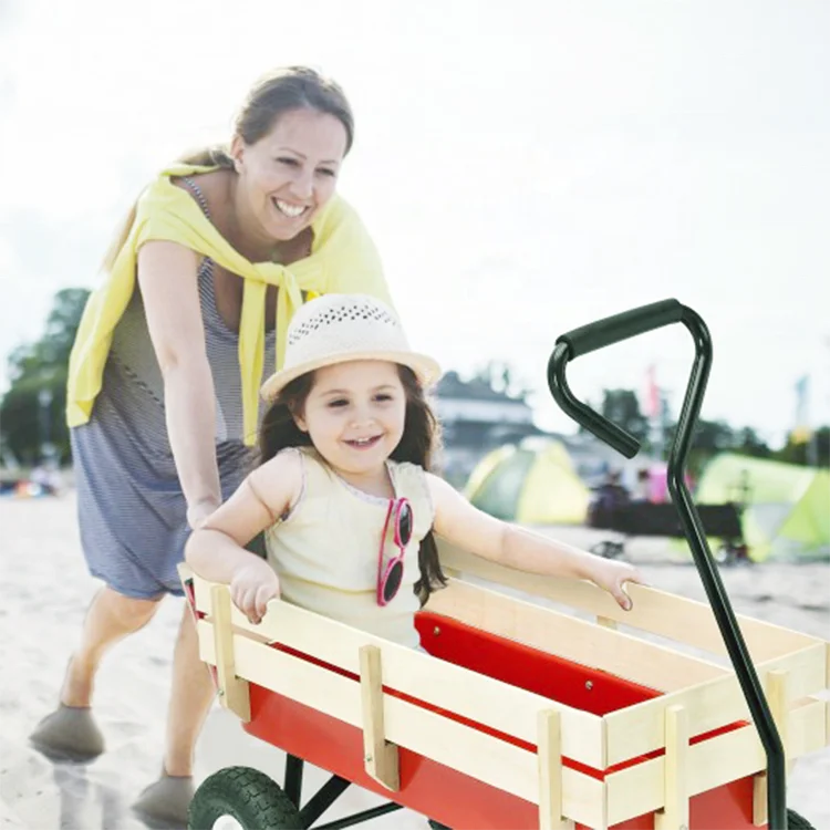 Steel Wood Wooden Tools toy Wagon All-Terrain Kids Children Storage Beach garden cart with wood railing