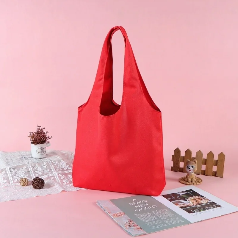 Cross-border Direct Supply Ready-made Blank Colorful Woven Canvas Tote Bags Multi-color Large-capacity Shoulder Bags for preview 2