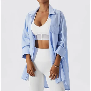 Custom High Quality Casual Outdoor  Drop Shoulder Breathable All Seasons Oversize Long Sleeves Women's Blouses