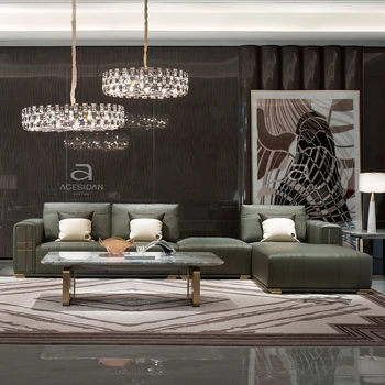 Modern simple luxury leather art sofa for living room. Italian minimalist leisure chair corner combination
