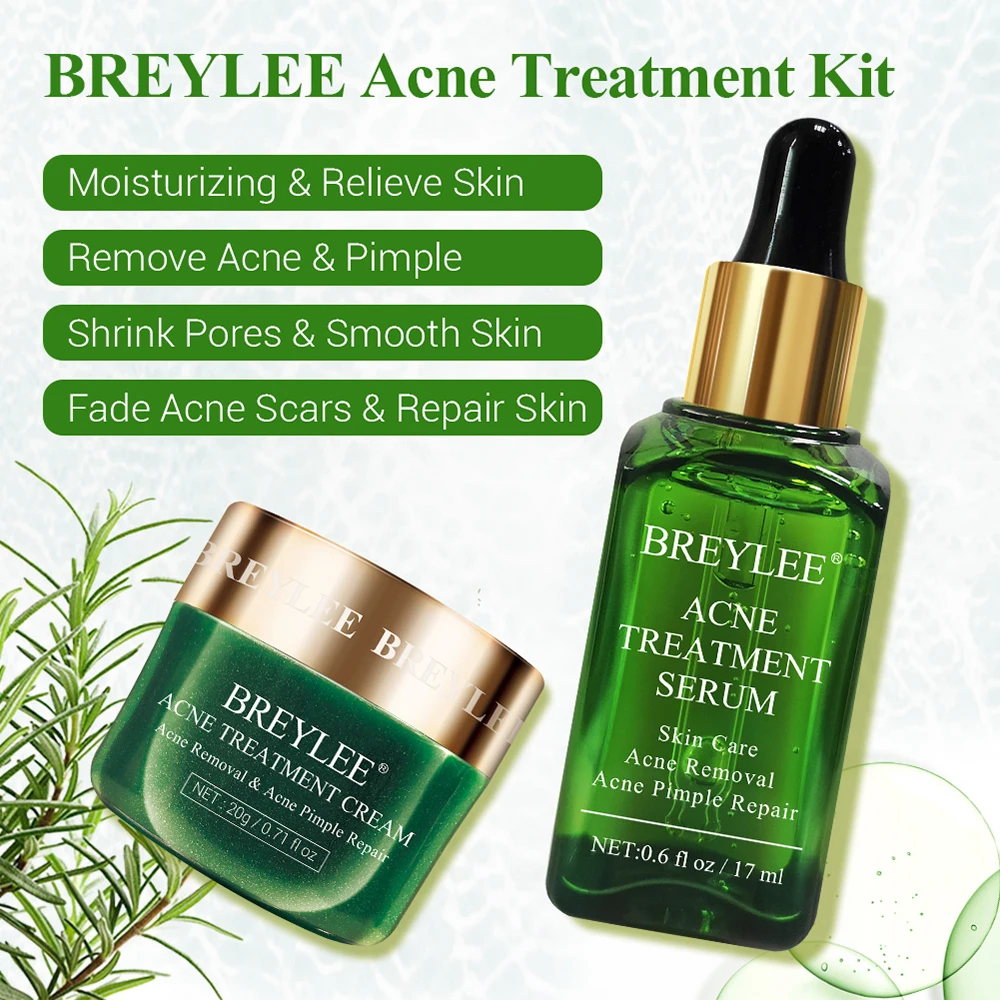 BREYLEE OEM Tea Tree Essential Oil Acne Skin Care Set Anti Acne Face Cream Acne Removal Serum