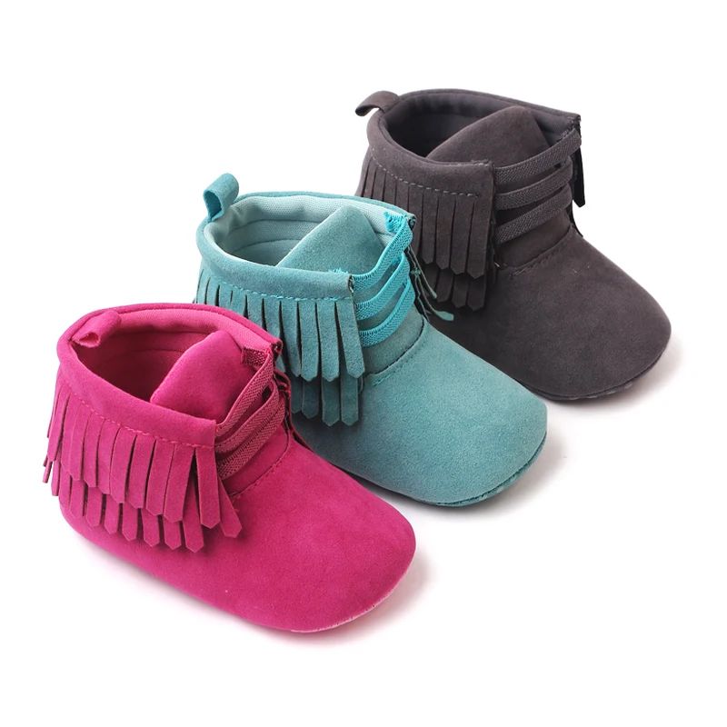 Solid Color Bright Eye Suede Baby Girls Soft Soled Spring and Autumn Warm Walking Shoes