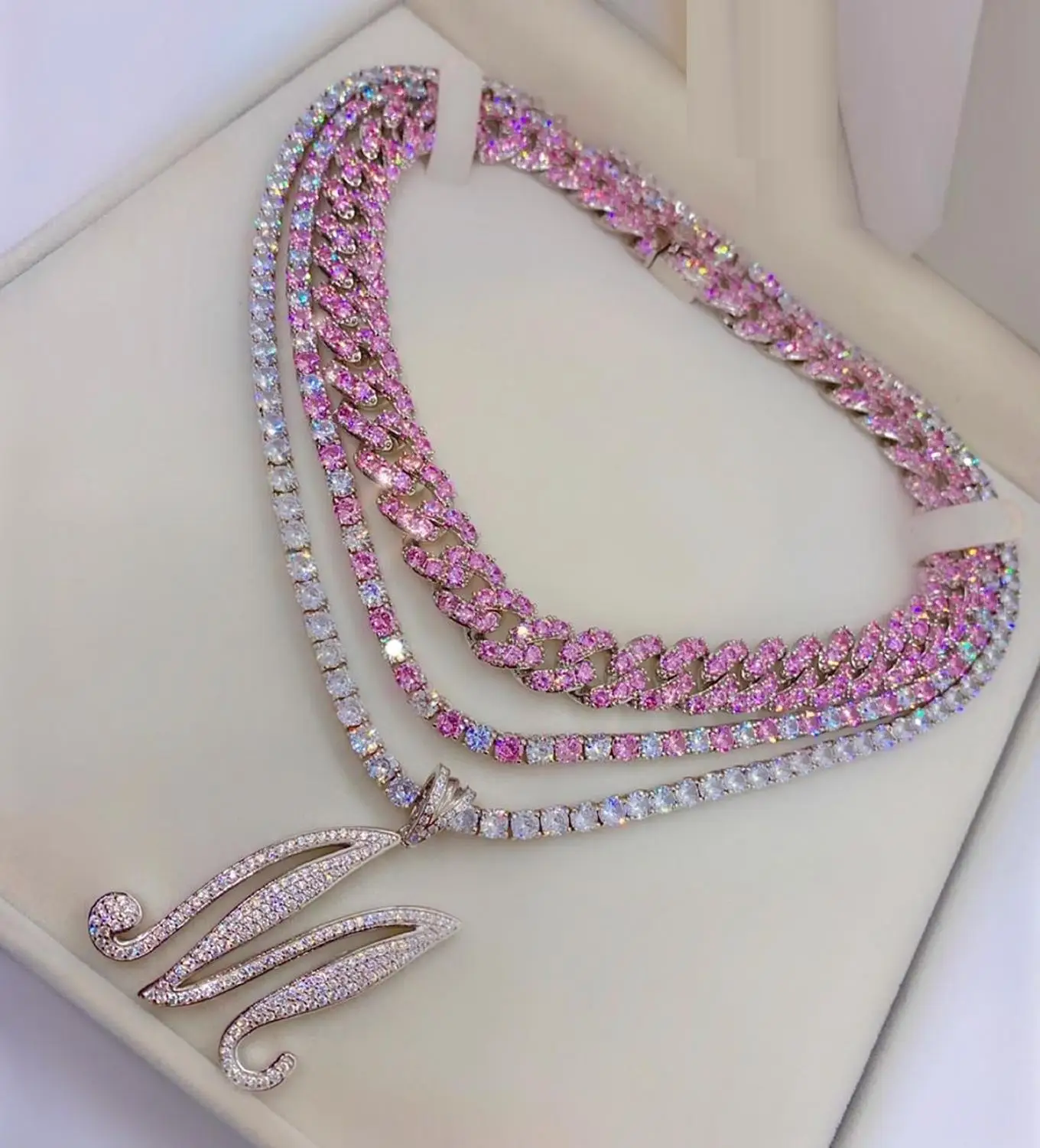 New Hip Hop Iced out Bling Pink Diamond Women Charm Jewelry Geometric  Square Cubic Zircon Cluster Tennis Choker Necklace - China Choker Necklace  and Diamond Necklace price