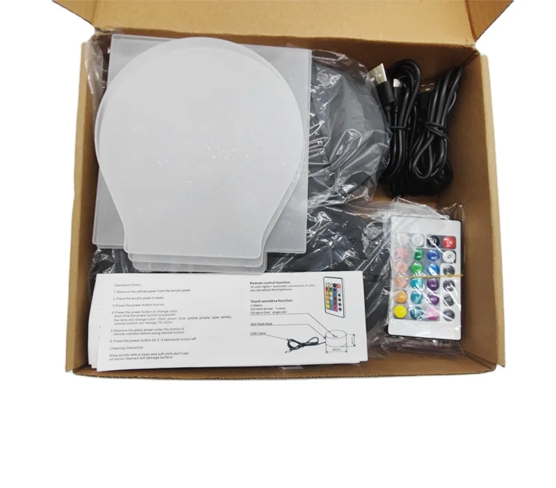 4 Pieces LED Light Lamp Base 16 Colors Decorative Light Display Stand with Remote Control USB Blank Acrylic 3D Night Light