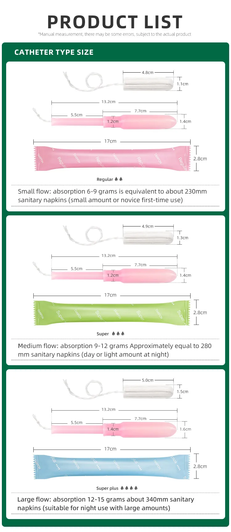 Super Plus Menstrual Hygienic Cotton Applicator Tampons Customize Boxes