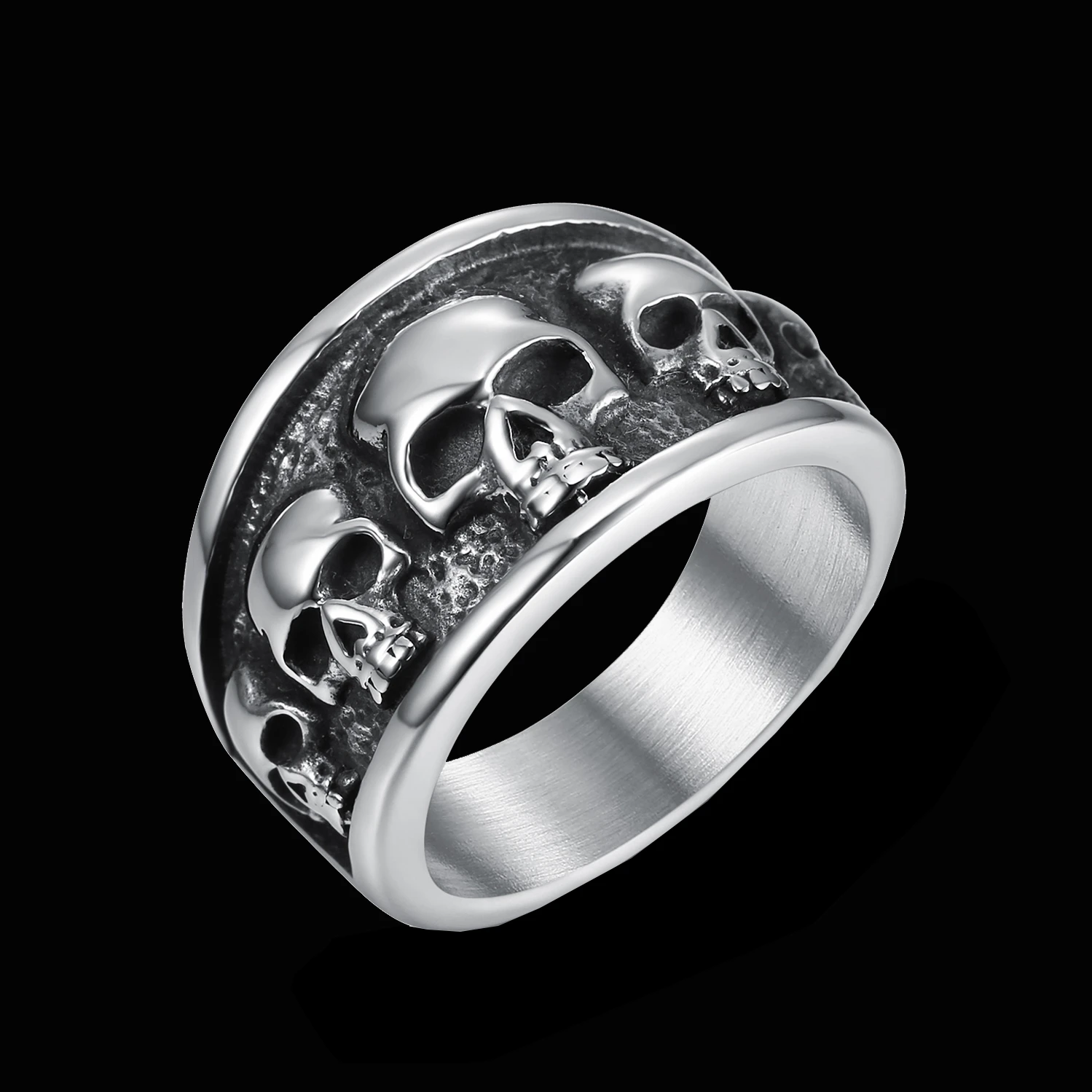 New Releases Gothic Style Men's Ring Goth Silver Plated Stainless Steel ...