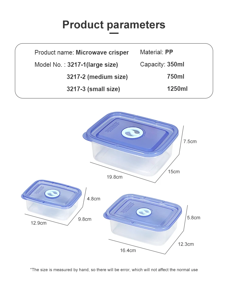 ITEM NO.3217(1-3) Factory 3-Piece Set of Eco-Friendly Microwave Safe Plastic Boxes 130/750/1250ml Kitchen Food Storage Containers Set with Airtight Lids supplier