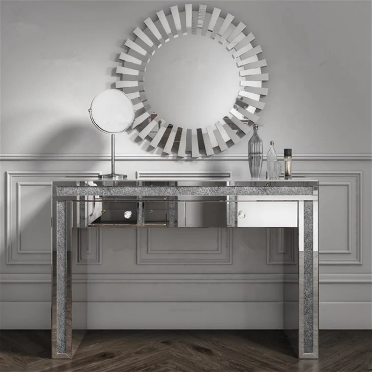 Mirror Wholesale Modern Light Luxury Wooden Dressing Table Silver Diamond  Bedroom Crystal Mirror Home Furniture