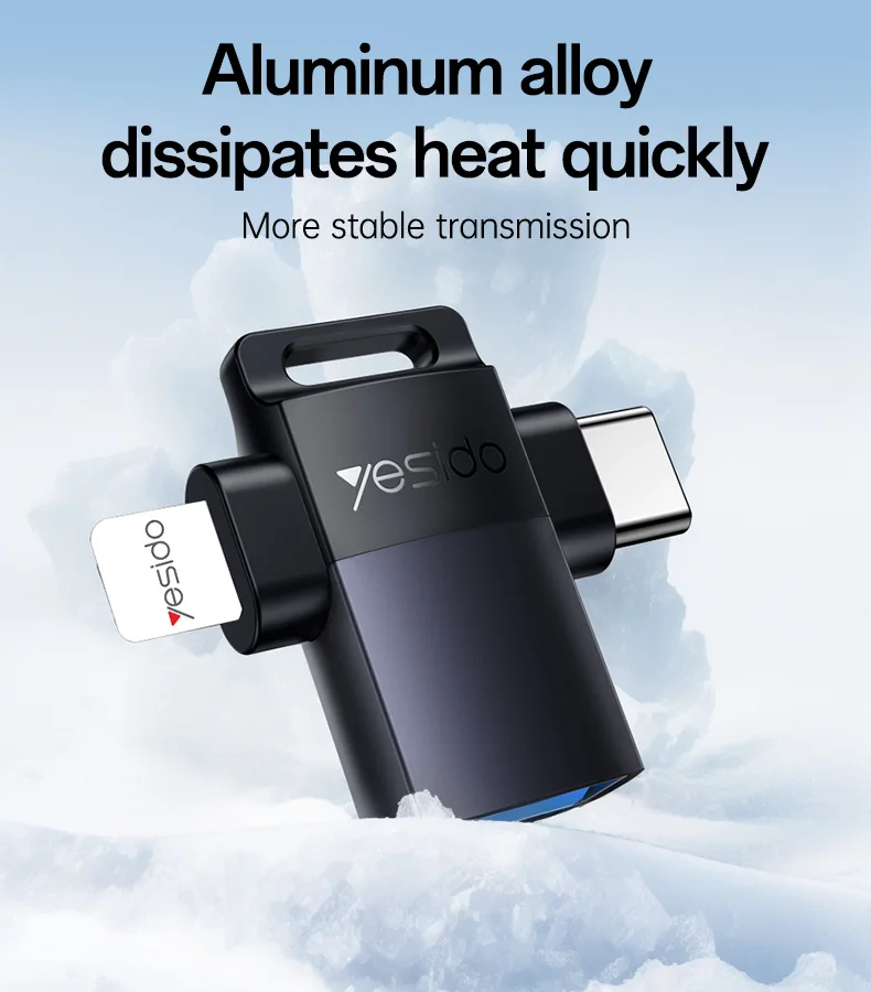 Yesido USB3.0 High-speed USB to IP/Type-C Aluminum Alloy Lightweight 2-in-1 OTG Adapter GS35