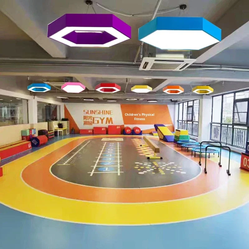 LED Hexagonal and Herringbone Pendant Light for Shops Gyms Arcades Kindergartens-Colorful Spliced Design