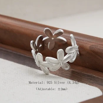 NEW Flower Zircon 925 Sterling Silver Open Ring
