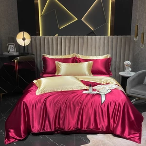 Wholesale Solid Color Silk Quilt Cover Top Luxury Bed Sheet Solid Color  Bedding Set