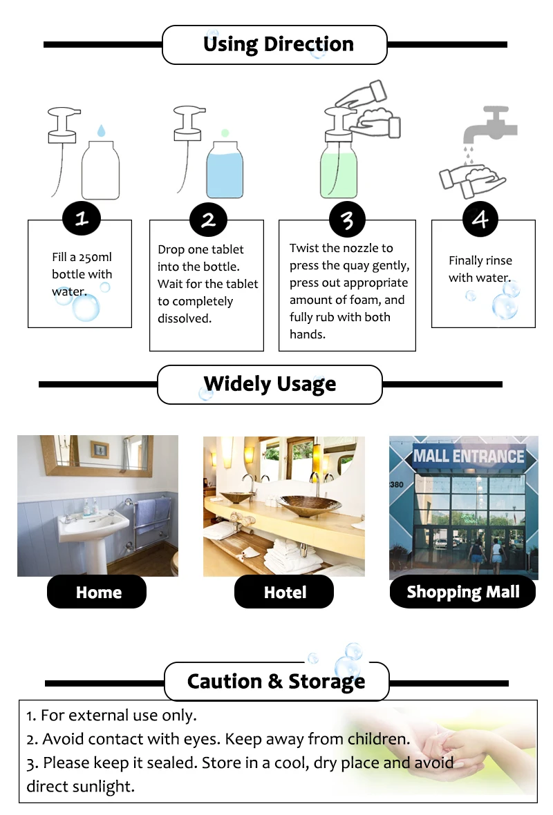 Essential Oil Hand Wash Tablets Effervescent Foaming Household Cleaners