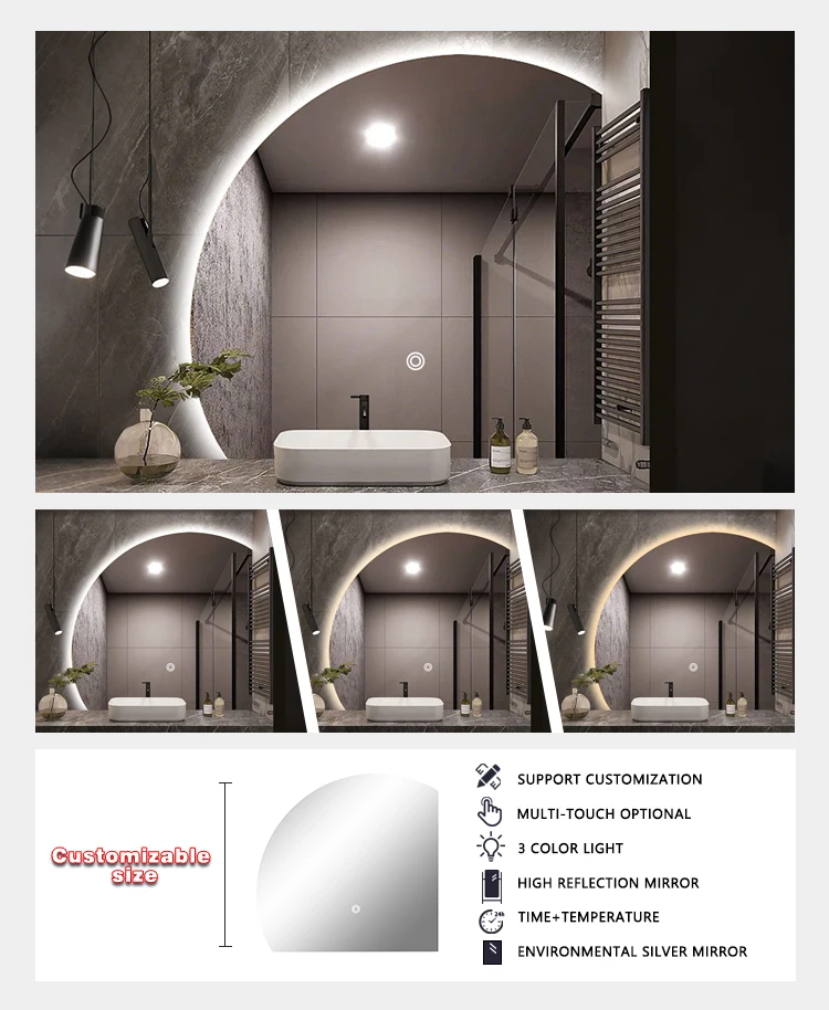 product anti fog irregular led bathroom mirror makeup mirror customizable wall mount bathroom mirror with led light for hotel-4