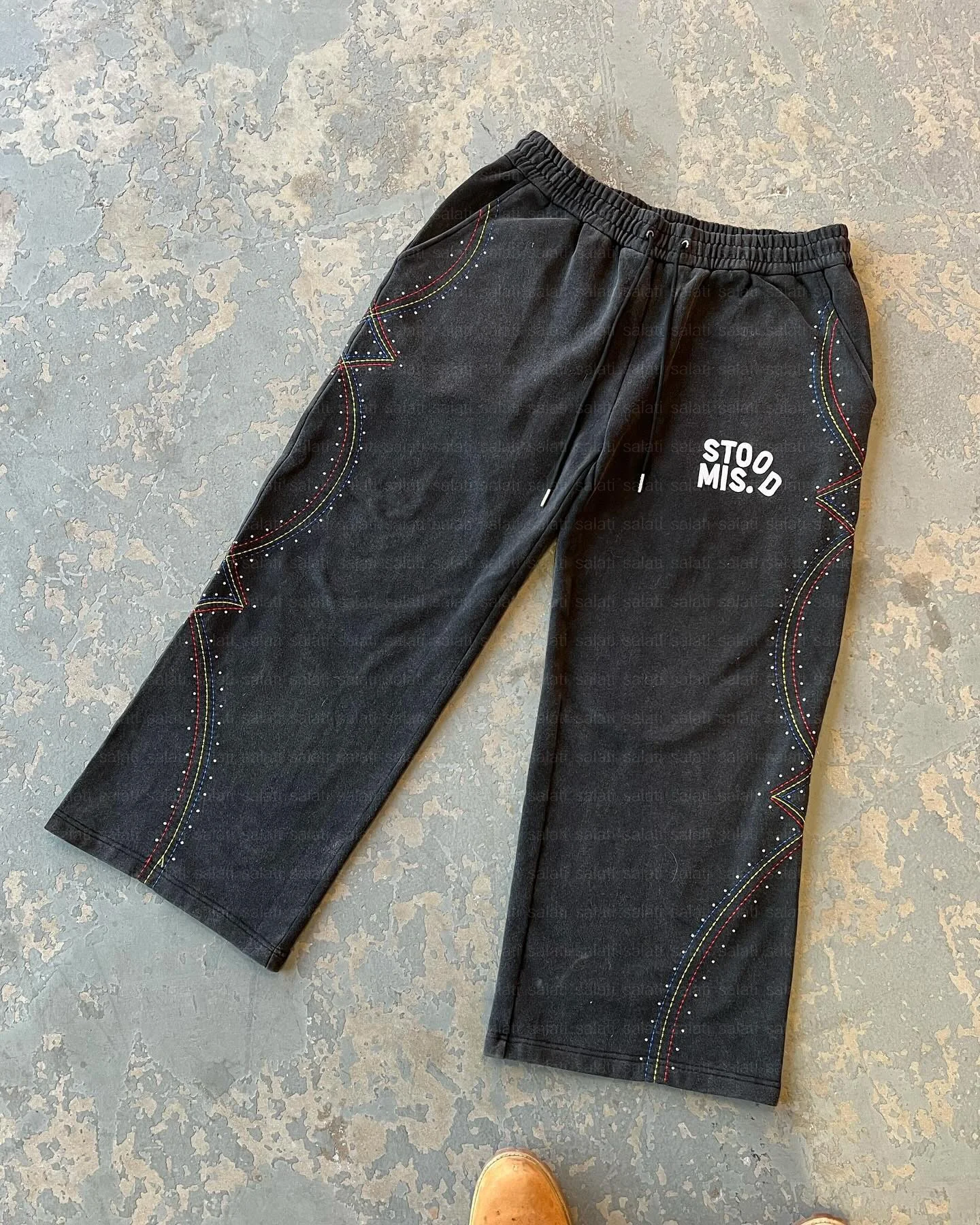 Custom Men Trackpants Jogger Track Straight Leg Baggy Embroidery Rhinestone Acid Wash Sweatpants Flared Sweat Pants With Pockets gallery 3