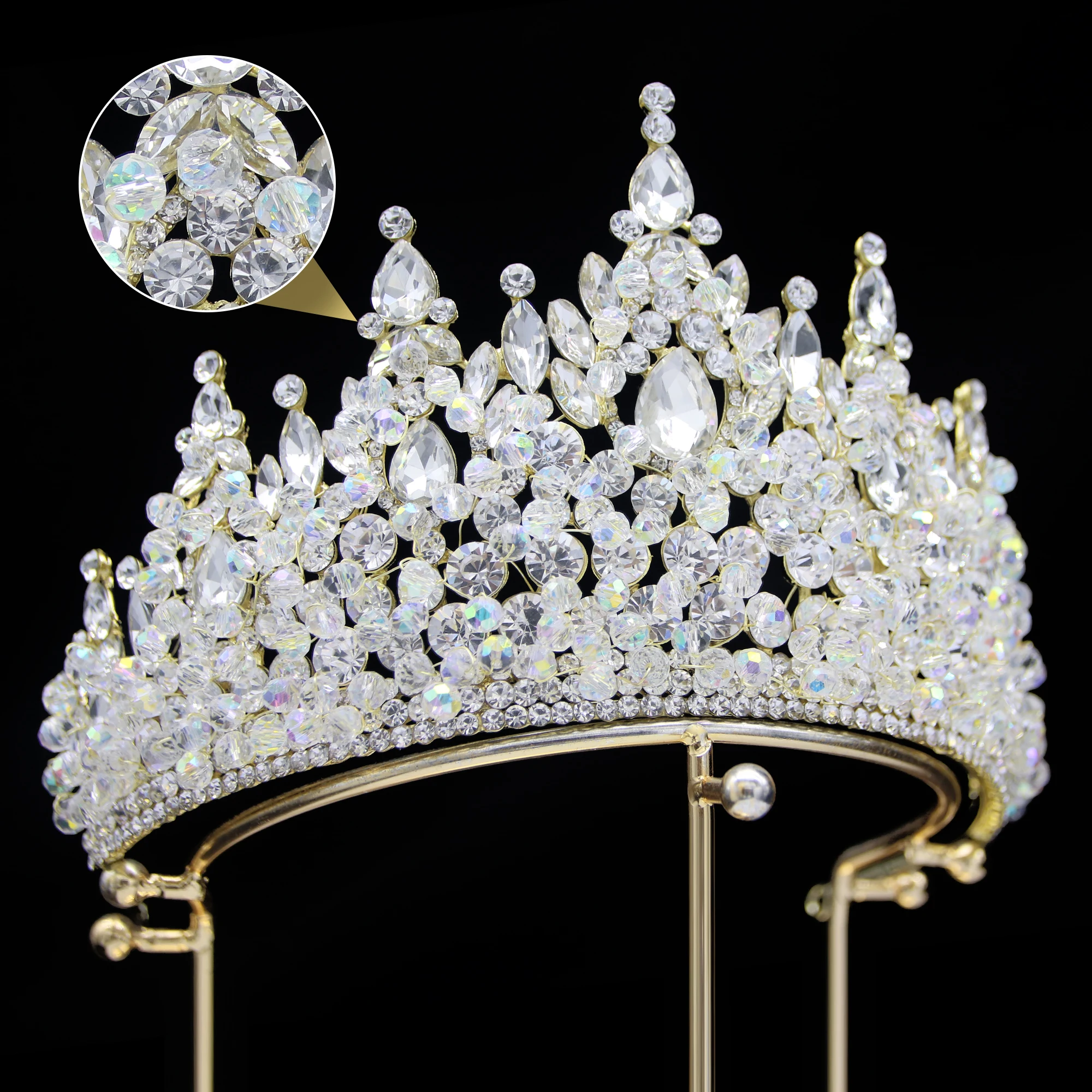 Rhinestone Crowns Pageant Big Rhinestone Artificial Flowers Pearl Tiara